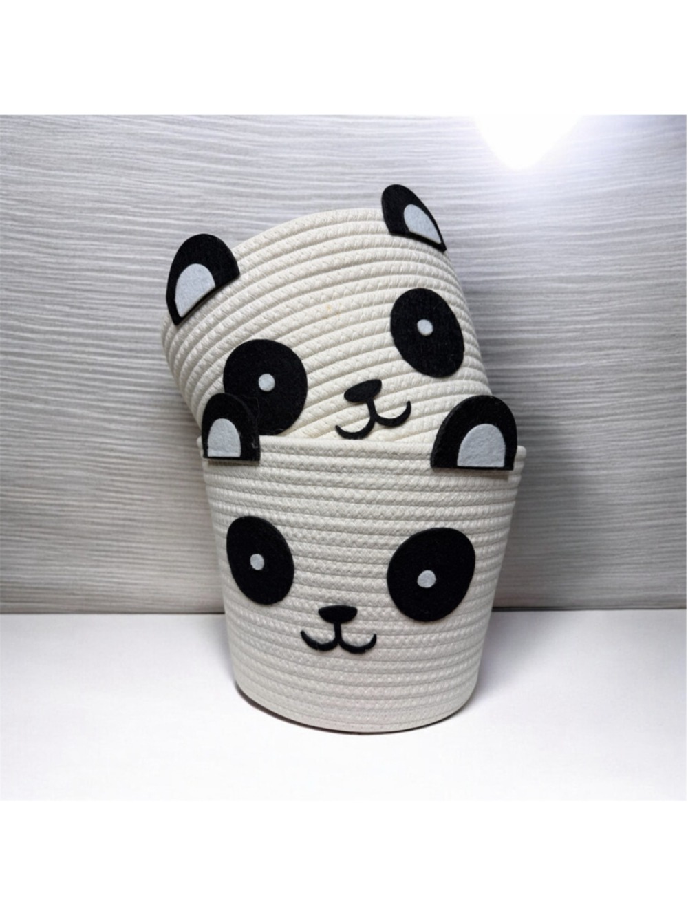 Panda Bear Cotton Rope Basket Small Round Tapered